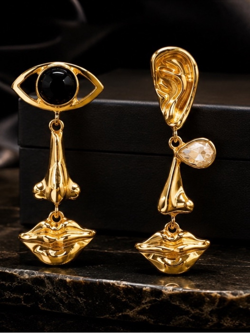 Golden Surreal Face Drop Earrings
